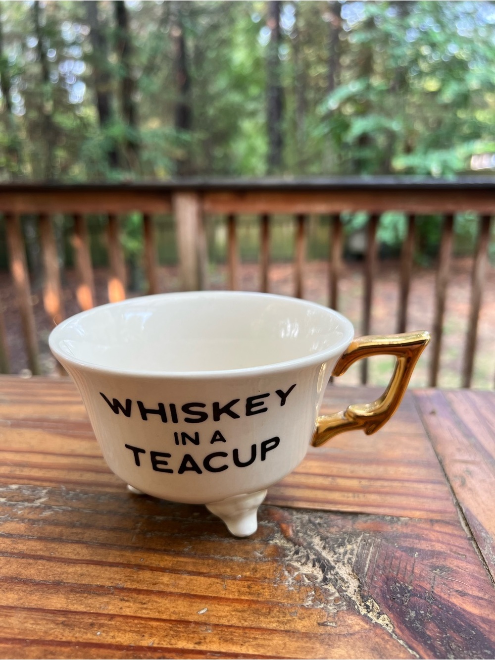 CREATIVE CO OP Fancy Footed Whiskey in a  Teacup Gold Handle